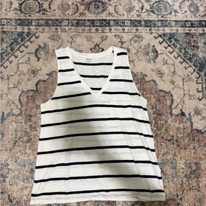 Madewell Cream and Black Striped V-Neck Tank
